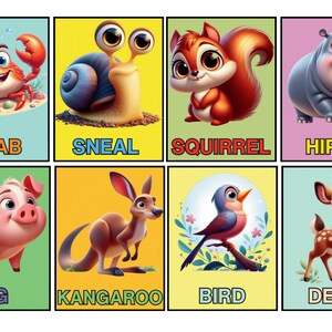 56 Cards + 2 Animal Learning Gifts in English, Educational Animal Cards, Flashcards for Children, Montessori Method