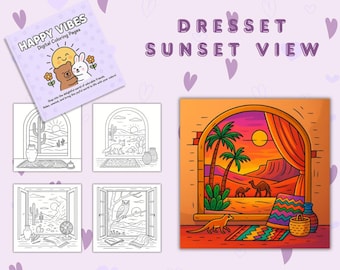 Wüstensonnenuntergang Malbuch für Kinder: 15 bedruckbare Seiten (Digitaler Download PDF)