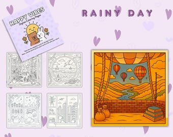 Regnerischer Tag Malbuch für Kinder: 15 druckbare Seiten (Digitaler Download PDF)