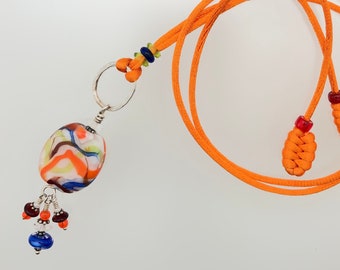 Light Bright and Joyful Handmade Torch Worked Glass and Silver Pendant Necklace Adjustable