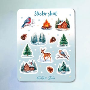 Woodsy Winter Sticker Sheet - Snowy Winter Woods Seasonal Watercolor Style Stickers for Planners, Bulletjournal, Scrapbooking, Cards, Gifts