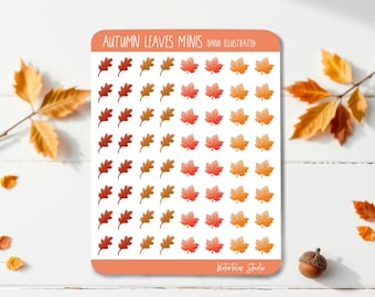Fall Leaves Stickers - Hand Illustrated Tiny Autumn Leaf Stickers for Small Planners, Bulletjournal, Scrapbooks, and Cards