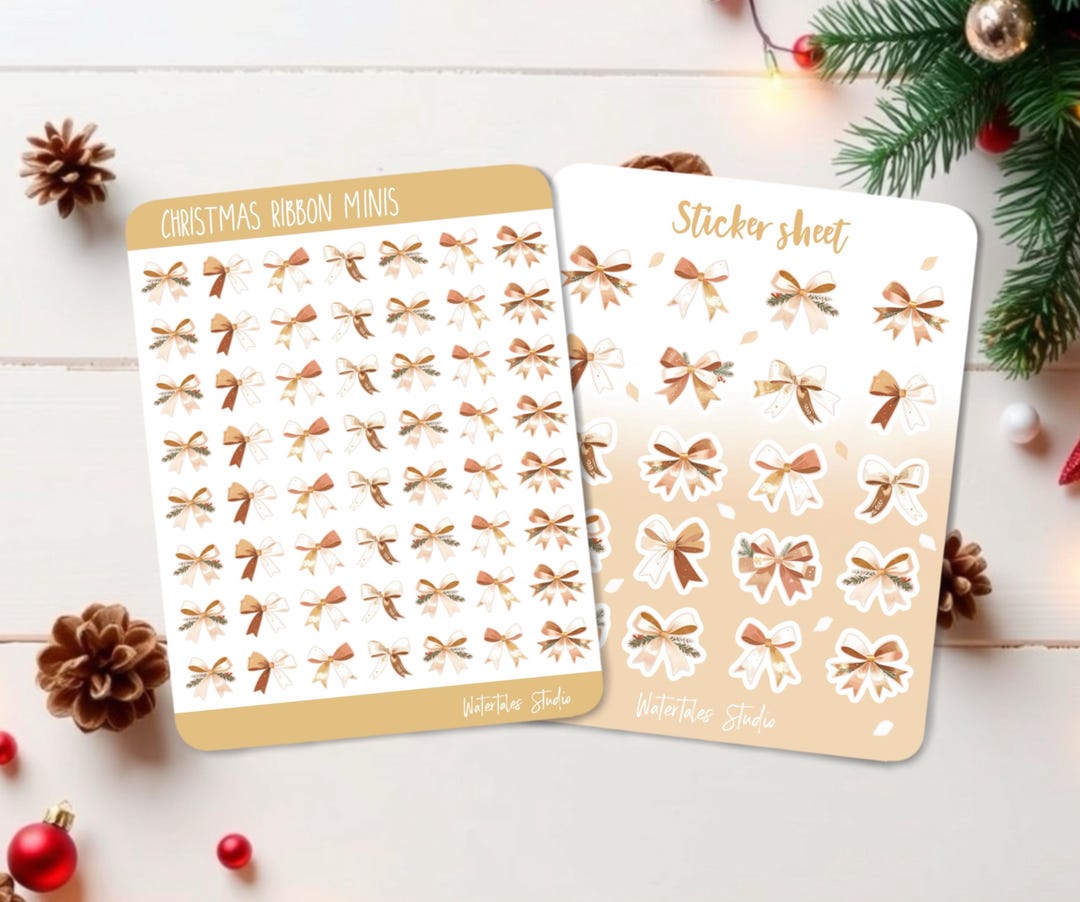 Christmas Ribbon Stickers - Festive Gold Ribbons Stickers for Small ...