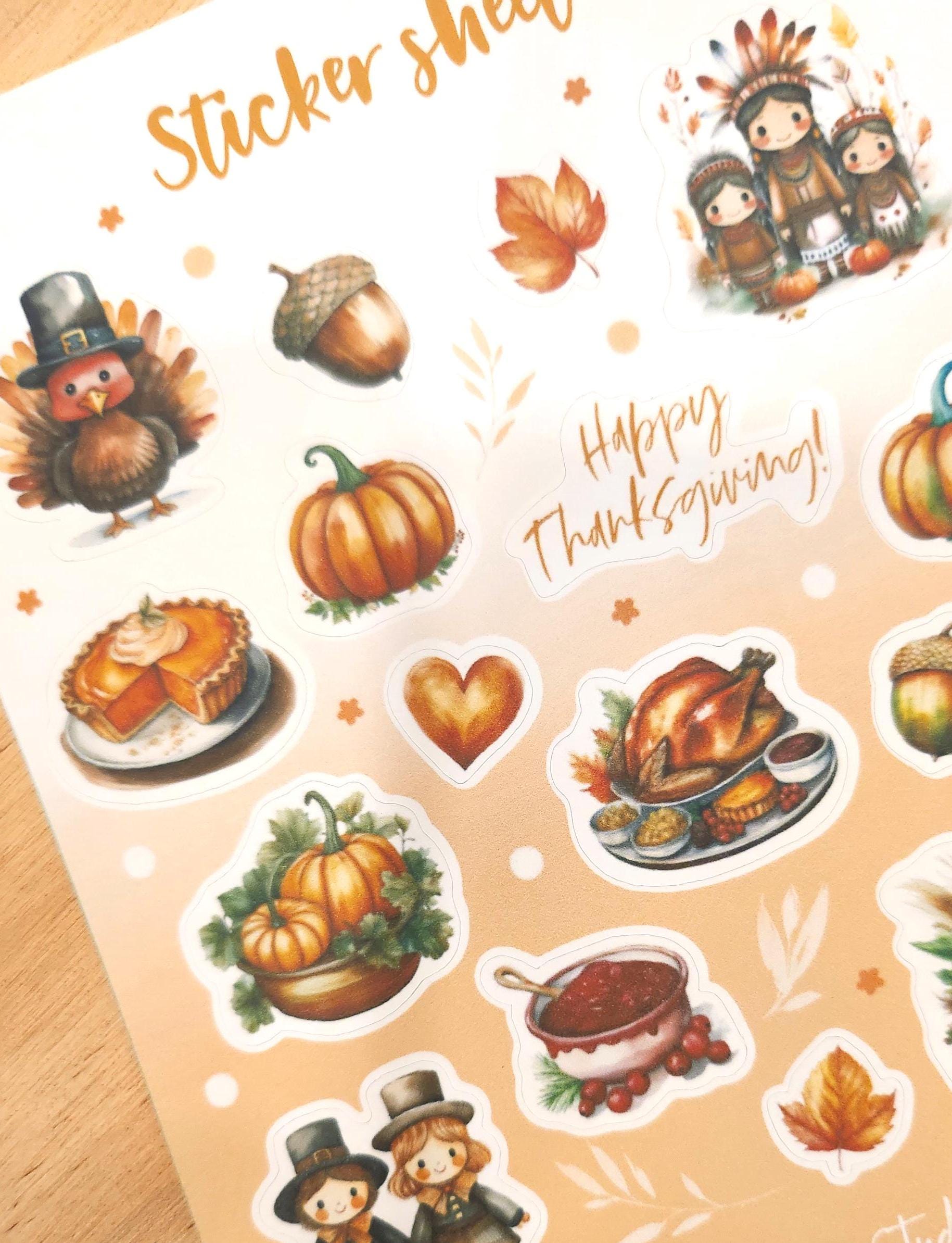 Thanksgiving Sticker Sheet - Fall Autumn Holiday Watercolor Style ...