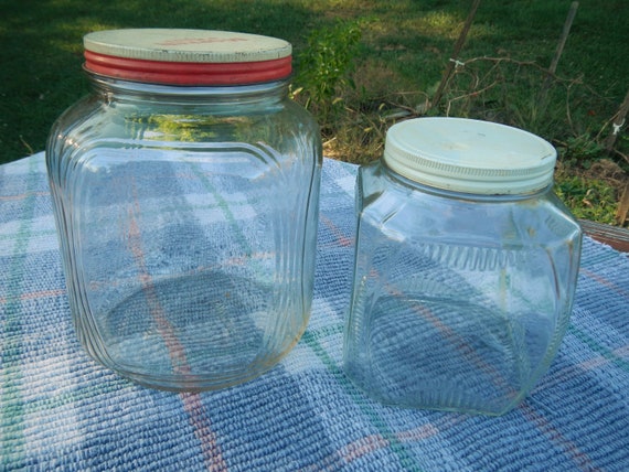 Vintage Large Square Pantry Jar Ribbed Design Etsy