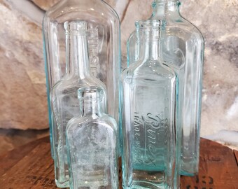 Vintage Lot of Five Blue Bottles Antique Medicine Old Store