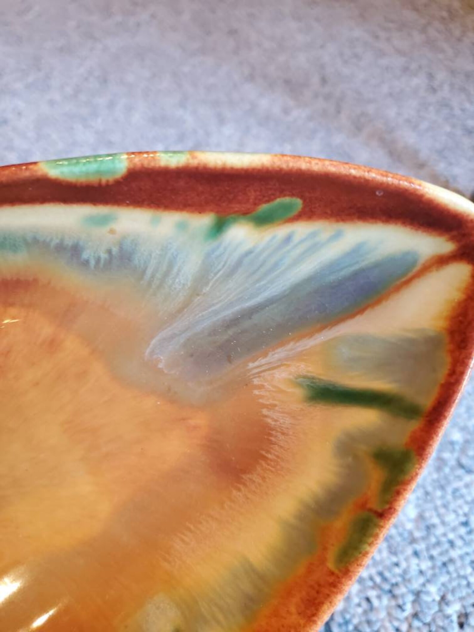 Royal Haeger R1745 Console Bowl Footed Rust Green Yellow