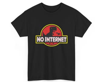 Geen internet-dinosaurus-T-shirt | Grappig offline T-rex-shirt, retro parodie grafisch shirt, grappige junglememe