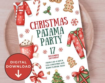 Christmas Pajama Party Invitation Template: Holiday Cookie & Cocoa Party (Digital Download)