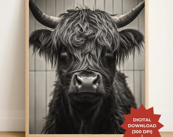 Arte de parede de vaca das Terras Altas: impressão de gado rústico de fazenda (download digital)