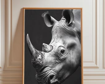 Rhino Wall Art Printable – Black and White Big 5 Safari Animal Print, African Wildlife Photography (Digital Download)