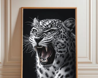 Art mural léopard noir et blanc imprimable - 5 grandes impressions safari, photographie moderne de la faune (téléchargement numérique)