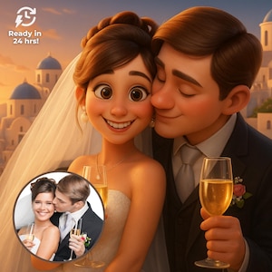 Custom Pixar Style Couple Portrait from Photo: Digital Animation Gift