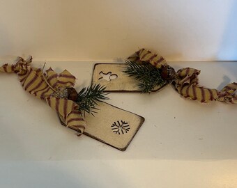 Wooden tags, package ties, gingerbread tag, snowflake tag, farmhouse Christmas, primitive Christmas, Christmas ornaments, Christmas tree tag