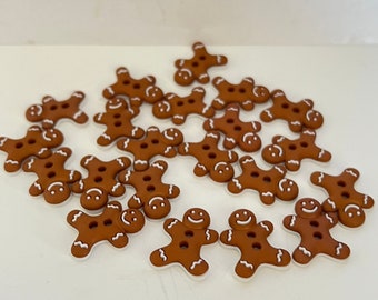 Crafting supply, 24 gingerbread buttons, mini gingerbread, plastic buttons, Christmas buttons, Christmas decor, buttons, sewing supplies