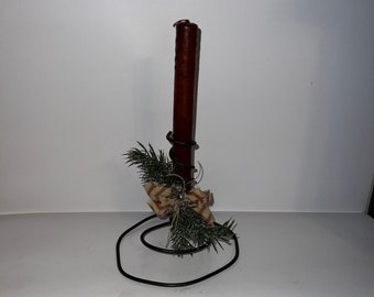 Country candle, taper candle, candle holder, Christmas candle, primitive Christmas, primitive decor, wire candle holder, Christmas decor