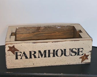 Farmhouse tote, farmhouse decor, key holder, stenciled box, stenciled sign, kitchen decor, primitive decor, fingertip towel holder, wood box