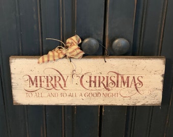 Merry Christmas To All Sign, merry christmas sign, christmas decor, farmhouse christmas, stenciled sign, primitive sign, holiday greeting