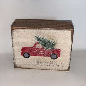 Red Truck Chunky Christmas Block, red truck, Christmas truck, primitive truck, Christmas tree, Christmas decor, red truck shelf sitter