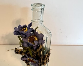 Floral bottle, vintage blue bottle, Summer decor