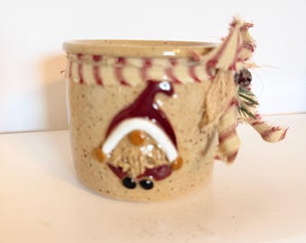 Santa Gnome crock, Christmas crock, Battery pillar holder, tiered tray, business card holder,  tree holder, Gnome collector, crock collector