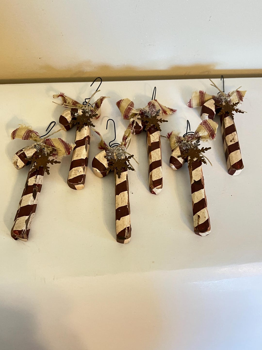 Candy Cane Ornaments, Set of 6, Mini Wooden Candy Canes, Christmas Tree ...