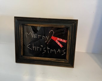 Merry Christmas frame, Christmas picture, 5 by 7 frame, primitive decor, Ho Ho Ho banner, Christmas decor, wall decor, candy cane banner