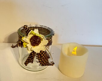 Votive battery candle, summer flower, repurposed jar