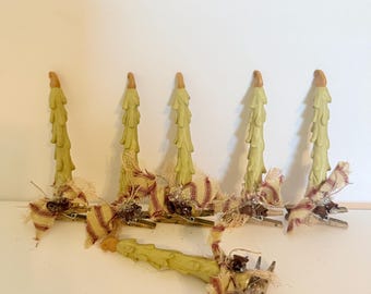 Christmas candles, set of 6, resin candles, clip on candles, Country Christmas, primitive Christmas, wooden clothespins, old fashioned tree