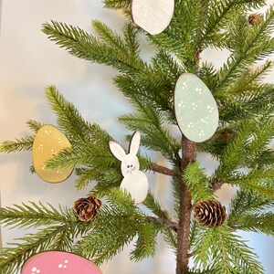 Set of 10 ornaments, wood ornaments, clip on ornaments, bunnies, eggs, spring decor, Easter decor, package ties, pastel eggs, Easter tree image 6