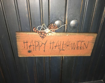 Happy Halloween sign, happy halloween, halloween sign, halloween decor, halloween wall hanging, primitive halloween, stenciled wood sign