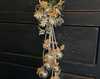 Silver bells, bell door greeter, doorknob bells, holiday tree topper, Christmas decor, multi bell hanger, wreath add on, window bells