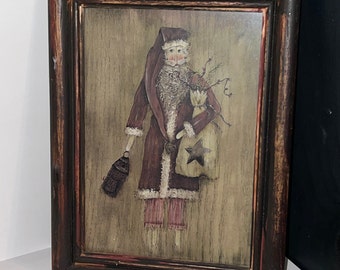 Primitive Santa photo, primitive frame, Country Christmas, wall art, table art, Christmas decor, Father Christmas, tiered tray, primitive