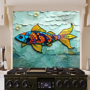 Mosaic Fish härdat glas bakstänkskydd: Spishällskydd