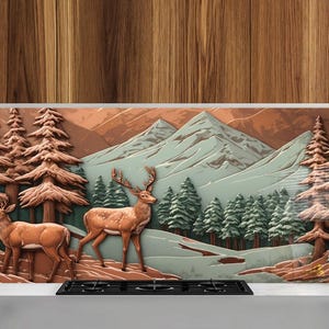 Deer Scene Tempered Glass Backsplash: Kitchen Stove Cover