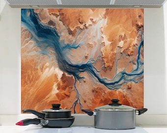 Blue Abstract Tempered Glass Backsplash: Modern Stove Cover