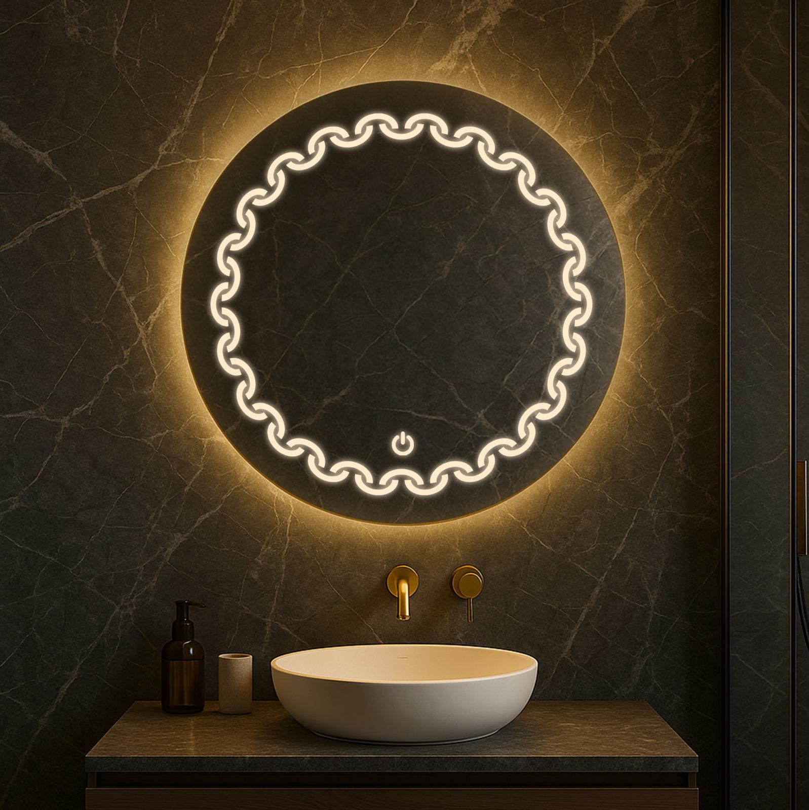 Round LED Touch Mirror with Chain Des...
