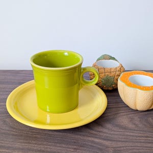 Vintage Fiesta Ware Homer Laughlin China Lemongrass or Lime Green Color Fiesta Ware Coffee Cup/Mug and Yellow Sunflower Dessert Plate