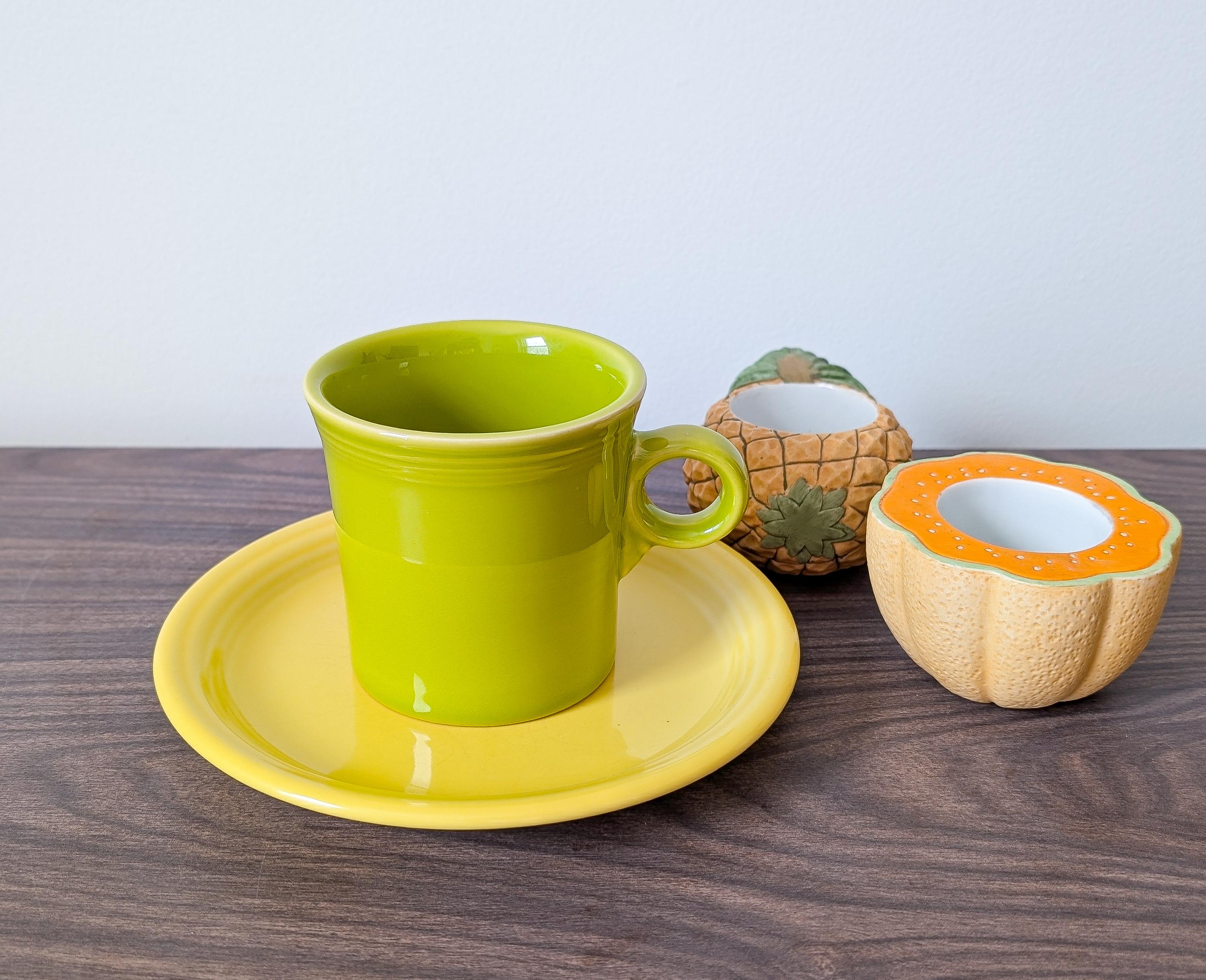 Vintage Fiesta Ware Homer Laughlin China Lemongrass or Lime Green Color Fiesta Ware Coffee Cup/Mug and Yellow Sunflower Dessert Plate