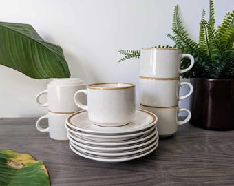 Vintage Colorstone Cofee and Tea Cup and Saucer Set made in Japan Stoneware MCM Set of 6