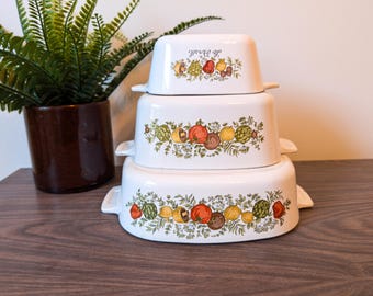 Vintage CorningWare Spice of Life Pattern Casserole Dishes