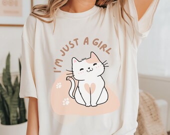 Sono solo una ragazza Tshirt Maglietta carina con gatto Regalo per gli amanti dei gatti Maglietta Gen Z Maglietta divertente Maglietta con meme Maglietta grafica Maglietta con mamma gatto Maglietta alla moda Maglietta con gatto