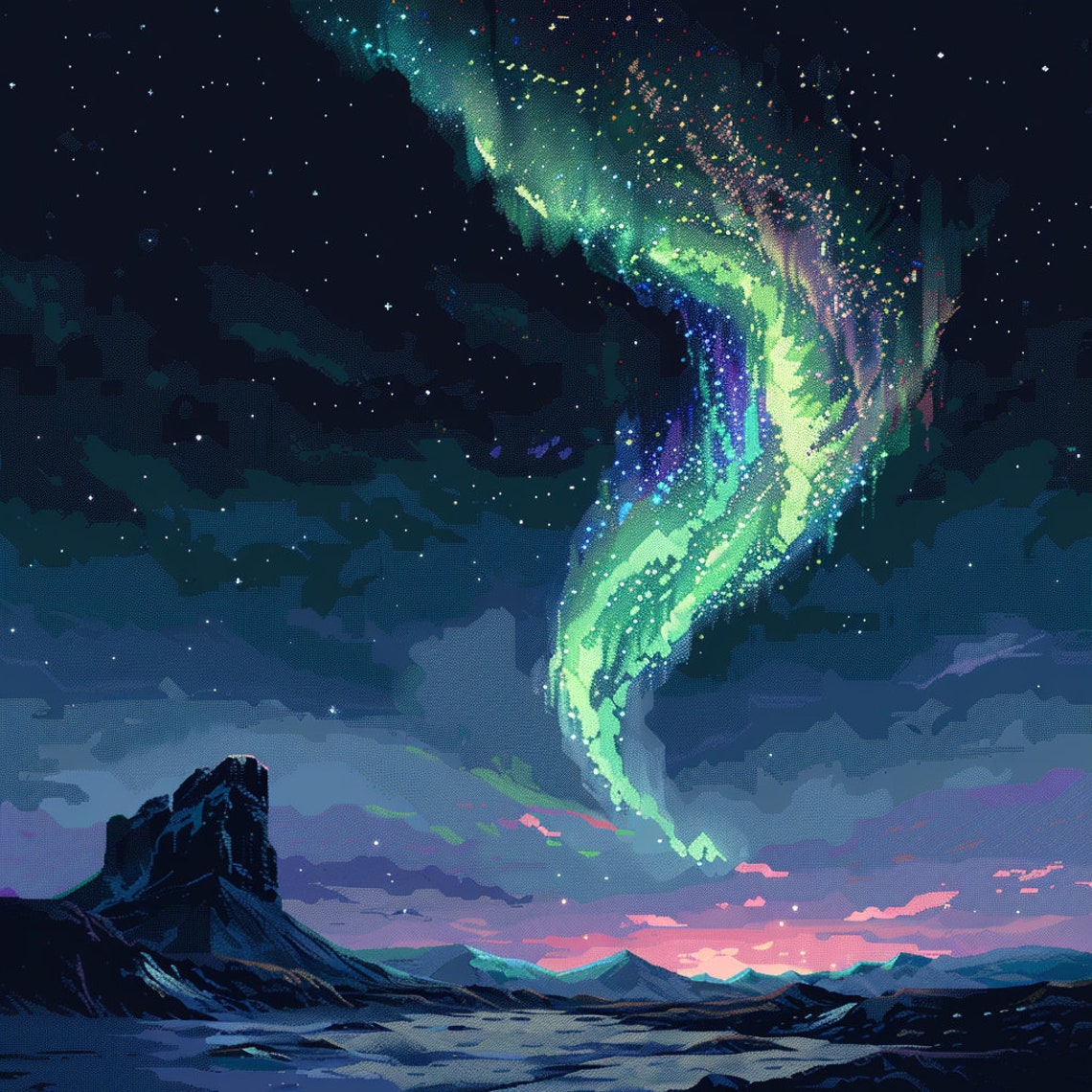 24 Aurora Borealis Pixel Art, Northern Lights Clipart, Digital Download ...