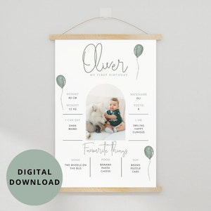 Verjaardagsbord, baby's eerste verjaardag, 1e mijlpaalbord, babymijlpaalbord, aanpasbare verjaardagsposter