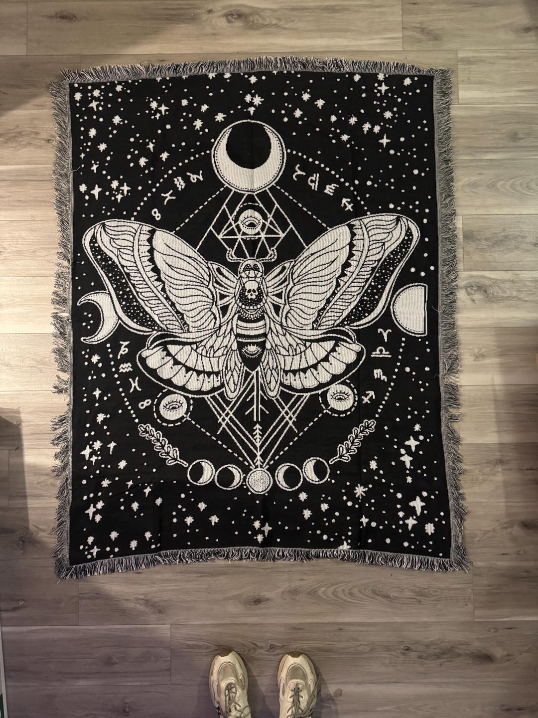 Black and White Death Moth Hand Woven Cozy Rug Tapestry Throw Suitable ...