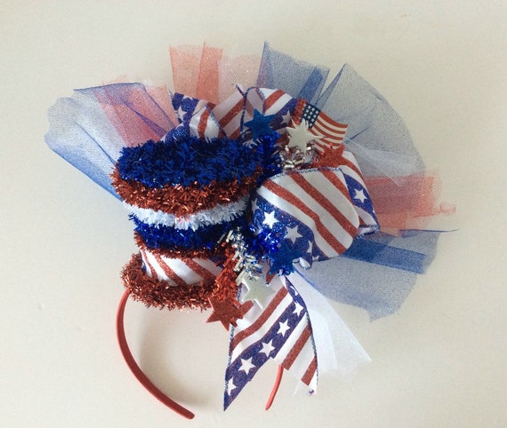 Patriotic 4th of July Red White Blue Glitter Mini Top Hat  display picture 1