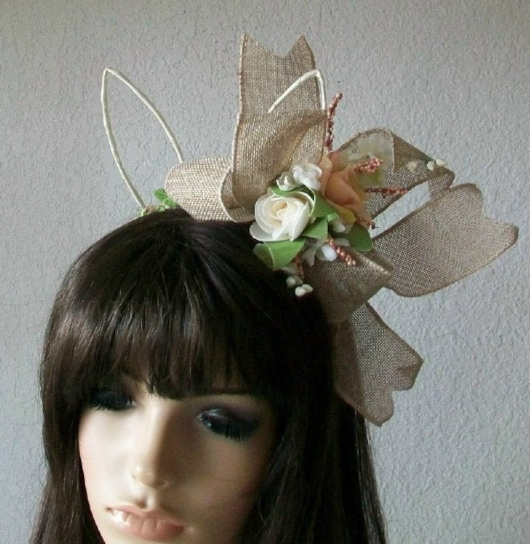 Satin Beige and Burlap Tan Woodland Bunny Ears Burlap Ribbon, Roses ...