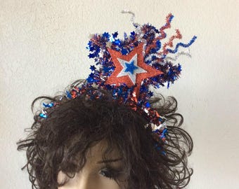 Fourth of July Headband: Patriotic Glitter Stars, Red White  display picture 1