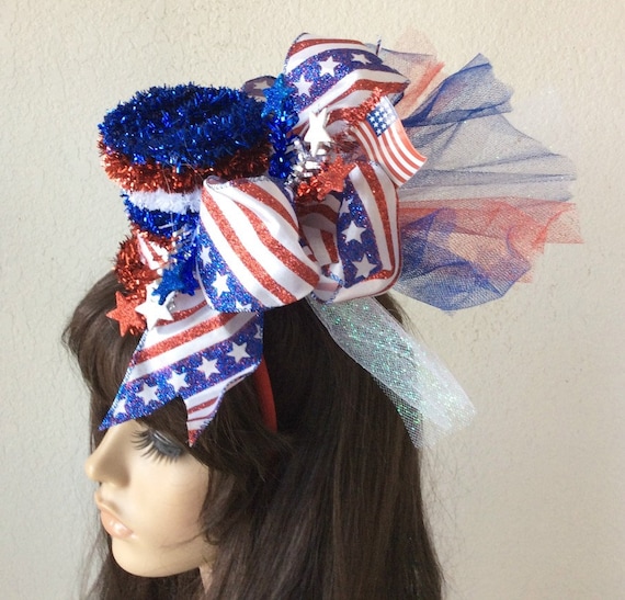 Patriotic 4th of July Red White Blue Glitter Mini Top Hat  display picture 3