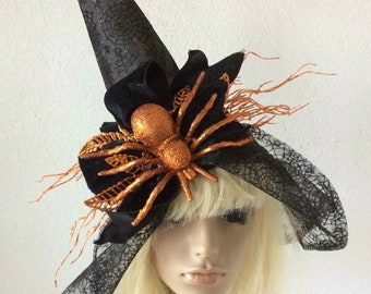 Halloween Black Lace Spider Web Free Form Witch Hat Large Glitter Orange Spider  Halloween Accessory Hat Witch Tea Party Hat Sexy Witch Hat
